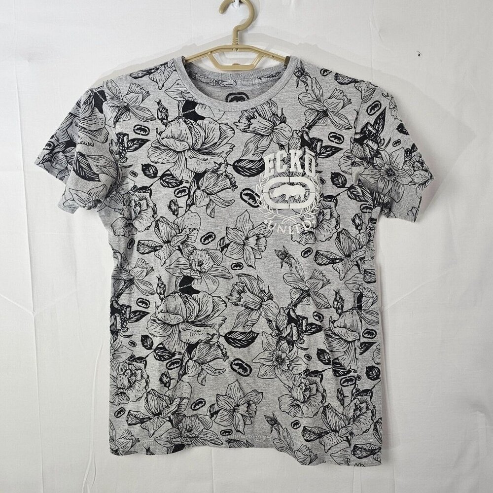 Ecko T Shirt Mens Medium Gray Floral Graphic Print Short Sleeve Crew Neck Top